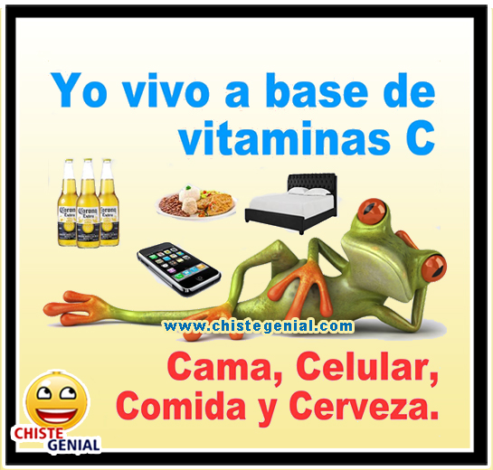 Yo vivo a base de vitamina C: Computadora, Celular, Comida, Cama.