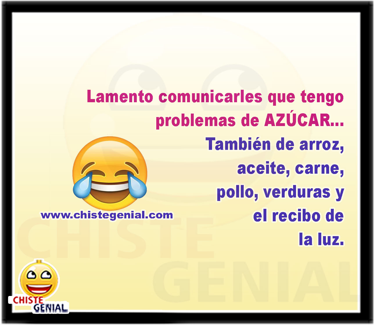 Lamento comunicarles que tengo problemas de AZÚCAR... También de arroz, aceite, carne, pollo, verduras y el recibo de la luz.