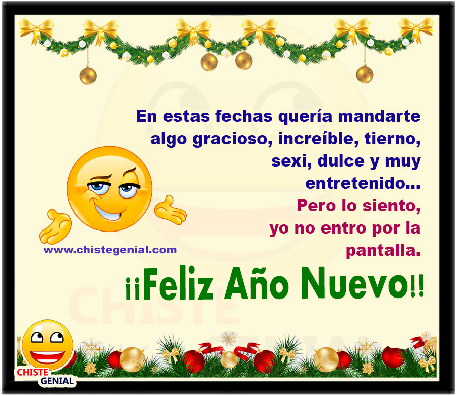 En estas fechas quería mandarte algo gracioso, increíble, tierno, dulce, y muy entretenido... Pero lo siento, yo no entro por la pantalla. ¡¡Feliz Año Nuevo!!