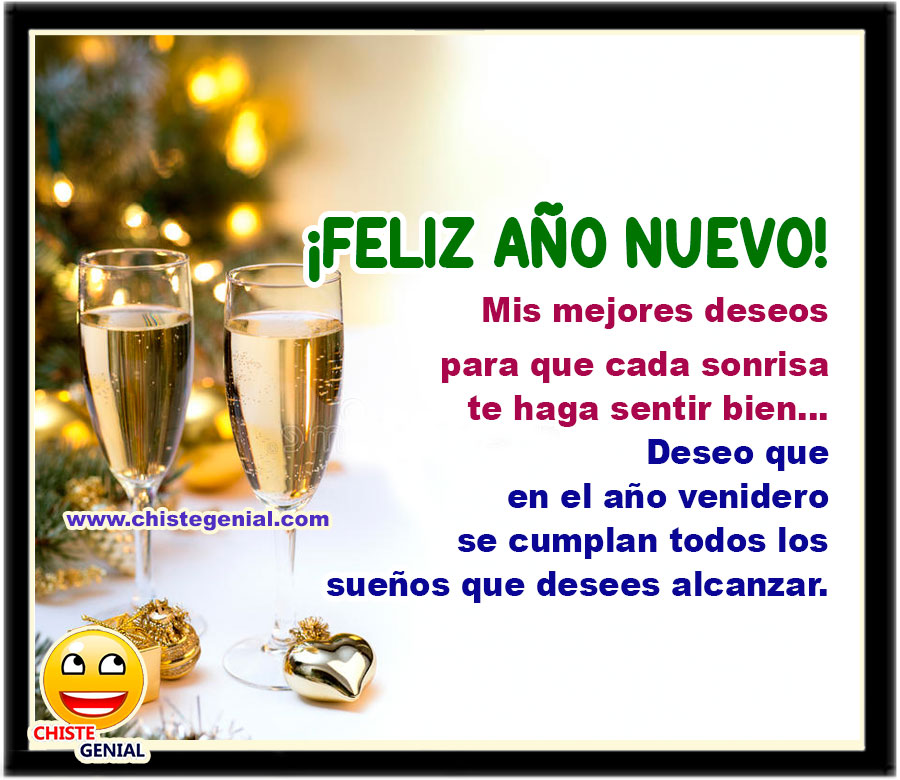 ¡FELIZ AÑO NUEVO! Mis mejores deseos para que cada sonrisa te haga sentir bien... Deseo que en el año venidero se cumplan todos los sueños que desees alcanzar.